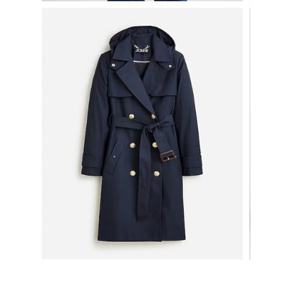J.Crew Womens $348 Petite New Icon Trench Coat Navy Size 0P BF458